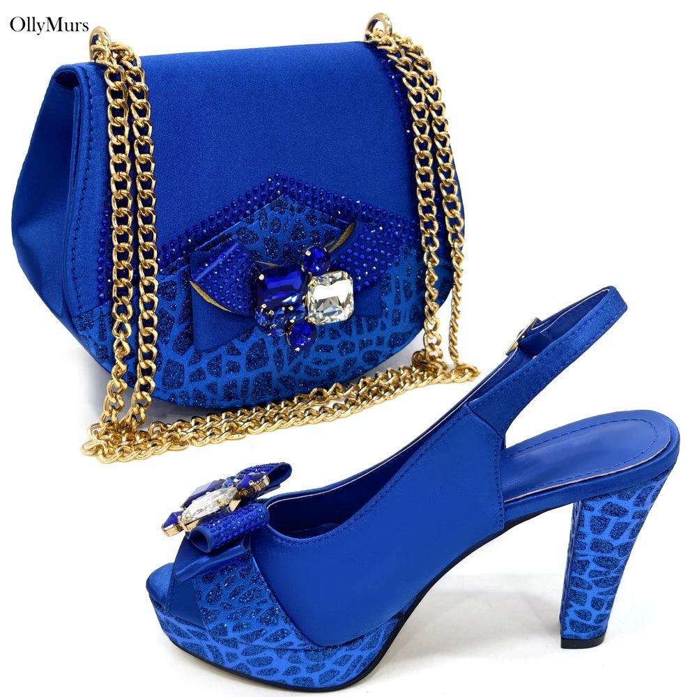Italian Hot Sale Appliques Elegant Shoes And Bag To Match Set Summer High Heels Shoes And Bag Set For Wedding Dress Size 37-43