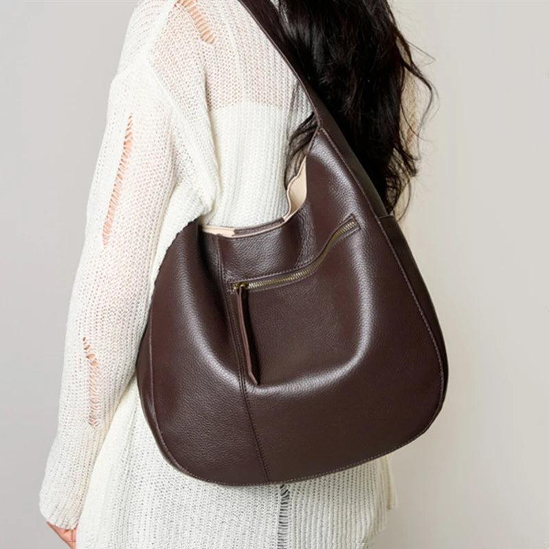 Toptrends 100% Genuine Leather Soft Large Tote Shoulder Bags For Women 2025 Luxury Designer  Shopping Hobos Work Ladies Handbags