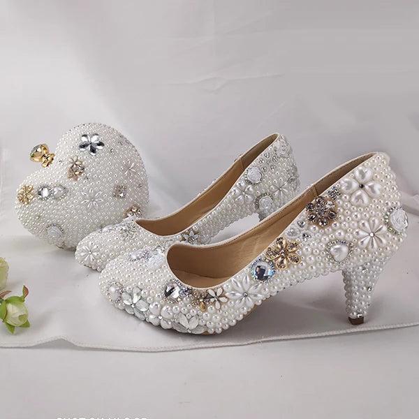 BaoYaFang Women wedding shoes with matching bags High heels platform shoes Peacock Ladies Paty shoe and bag Round Toe Pumps