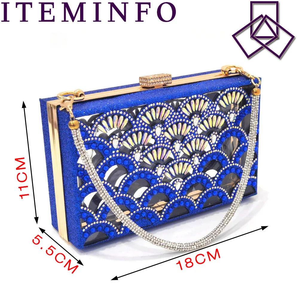 Italian Shoes and Bags Matching Set for Women Bow Rhinestones Peep Toe High Heels Blue Color Nigerian Party 2025