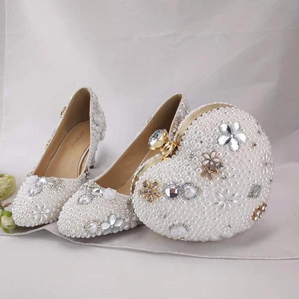 BaoYaFang Women wedding shoes with matching bags High heels platform shoes Peacock Ladies Paty shoe and bag Round Toe Pumps