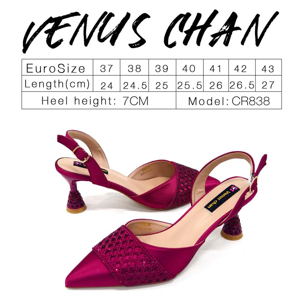 2025 New Elegant Nigerian Women’s Wine Colour Heeled Shoes and Rhinestone Handbag Set – Italian Design for Parties and Weddings