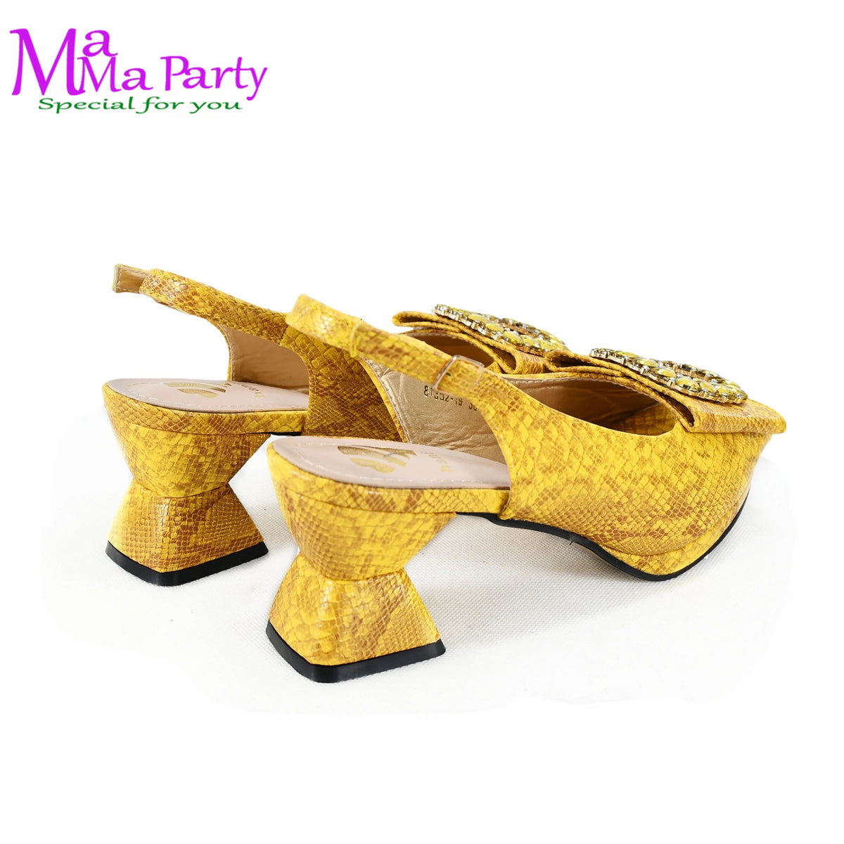 2024 Autumn New Design Specials Italian Women Shoes and Bag Set Comfortable Mid Heels With Rhinestone in Yellow Color