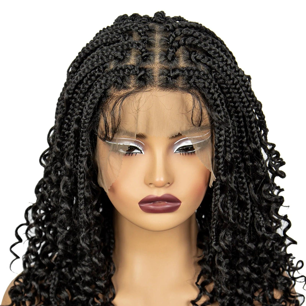 Knotless Box Braided Wigs with Curly Ends Synthetic Full Lace Braided   Lace Wigs Short Boho Braided Bob Wigs for Black Women