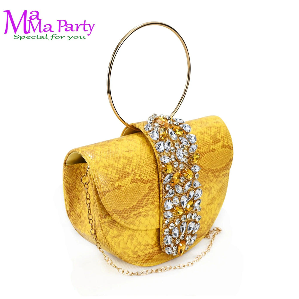 2024 Autumn New Design Specials Italian Women Shoes and Bag Set Comfortable Mid Heels With Rhinestone in Yellow Color