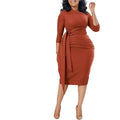 Elegant Lace-Up Bodycon Dresses for Women Three Quarter Sleeve Office Lady Party Fashion Folds Bandage African Dress Vestido