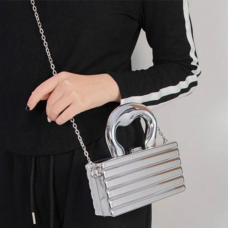 Square Acrylic Metallic Evening Handbag Box with Top Handle Luxury Designer Bags for Women Trend 2024 Shoulder Messenger Bags