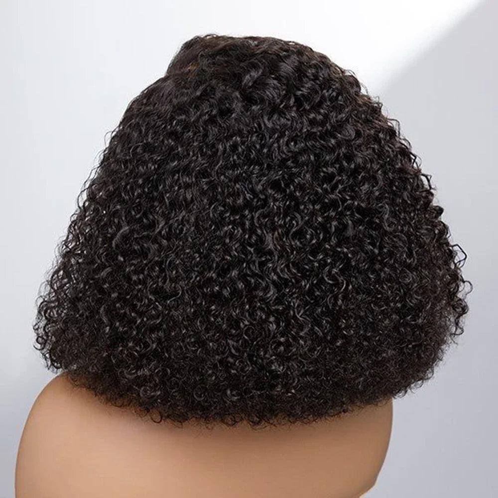 26" 180Density Soft Kinky Curly Natural Black Short Bob Lace Front Wig For Women Daily With BabyHair Preplucked Natural Hairline