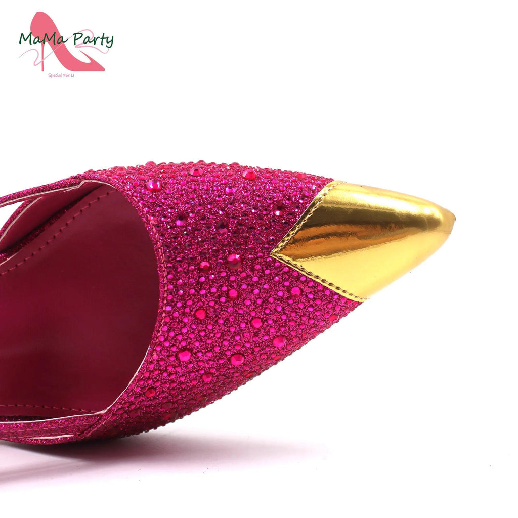 Fuchsia Color High Quality New Arrivals 2024 Italian Desing African Women Shoes and Bag Set Sweet Style Super Heels for Wedding