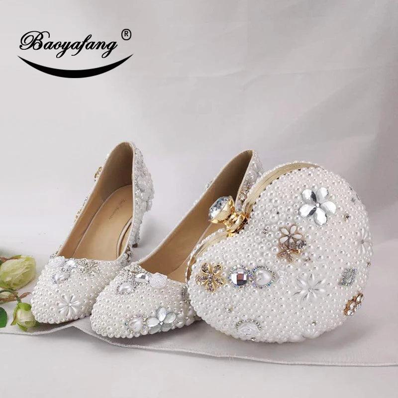 BaoYaFang Women wedding shoes with matching bags High heels platform shoes Peacock Ladies Paty shoe and bag Round Toe Pumps