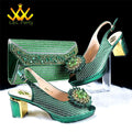 2024 Special New Arrivals Italian Women Shoes and Bag to Match in Green Color with Platform Shinning Crystal Sandal for Wedding