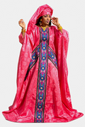 Women Senegal Kaftan Maxi Dress with Matching Headwrap Pink Polyester One Size