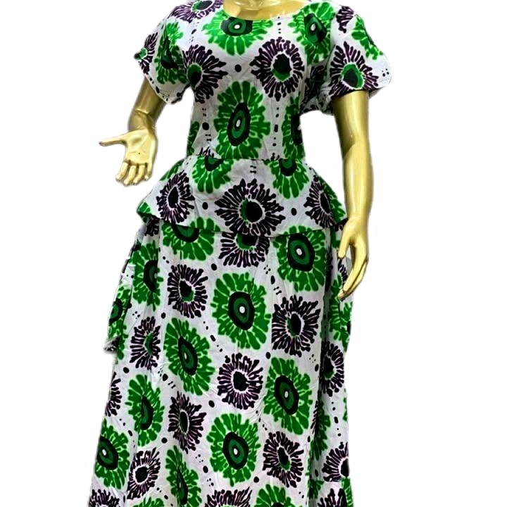 Women African Print Ankara Peplum Top & Long Skirt Set Multi Colour size10-16