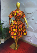 Women Nigerian Ankara African Print Skater Dress Short Sleeve  Multi One Size