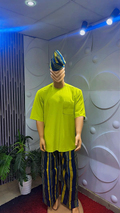Men African Kaftan Tunic Top  with Aso Oke  Set with Trousers & Matching Cap 
