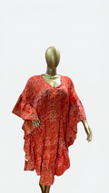 Women's Adire One Size Green Floral Chiffon Ruffle Kaftan Midi Dress V-Neck