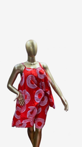 Women 💯Cotton Ankara Two Piece Short Red White  Print Strappy Shift size 10-16