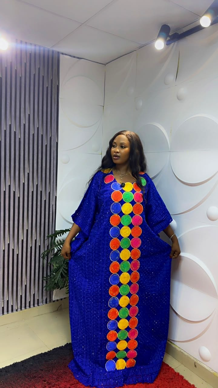 Women Nigerian Lace Kaftan/Boubou Maxi Dress Multicolour Circle Panel One Size