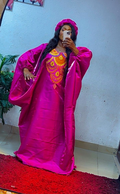 Women's One Size Pink Satin Embroidered Kaftan Maxi Dress Oversized Round Neck