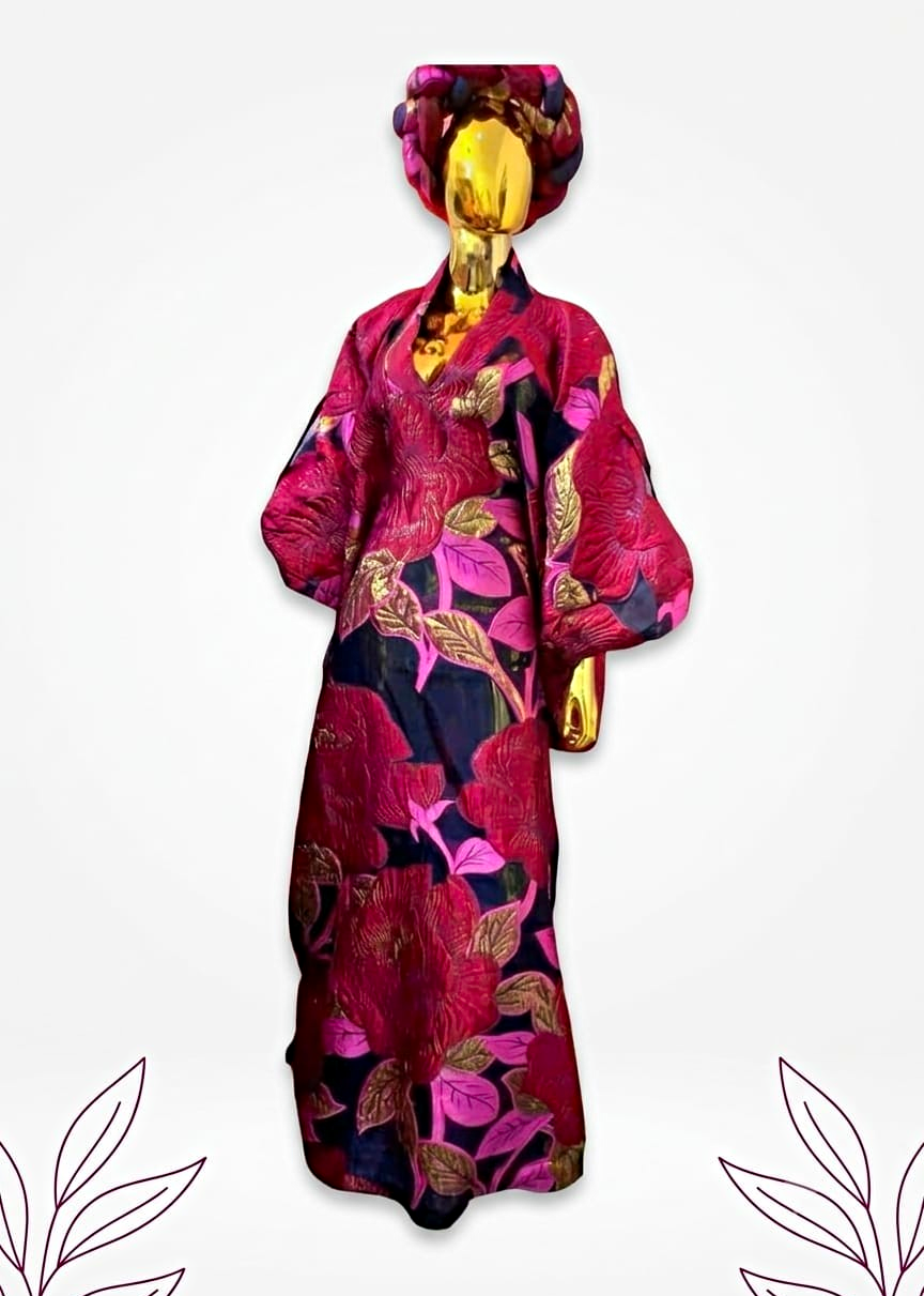 Women African Kaftan Maxi Dress Matching Headwrap Floral Multi Colour One Size 
