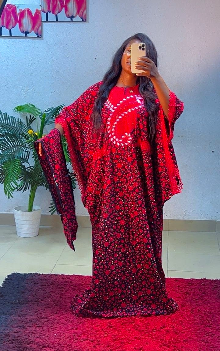Women Nigerian Kaftan/Abaya Maxi Dress Multicolour Print Polyester One Size